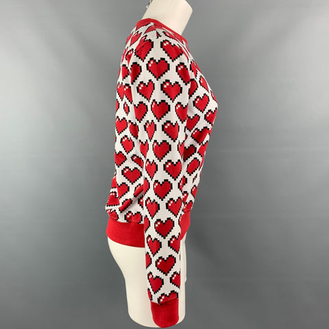 LOVE MOSCHINO Size 4 White & Red Heart Print Cotton Pullover
