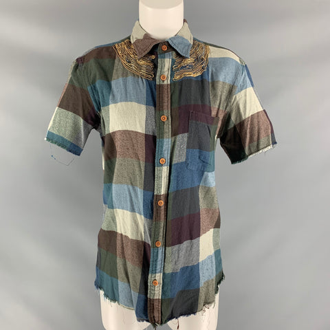 KOLOR Size M Blue Multicolour Cotton &  Cashmere Checkered Blouse