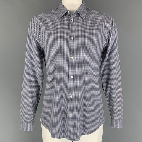 LOUIS VUITTON Size XL White Navy Plaid Cotton Button Up Long Sleeve Shirt