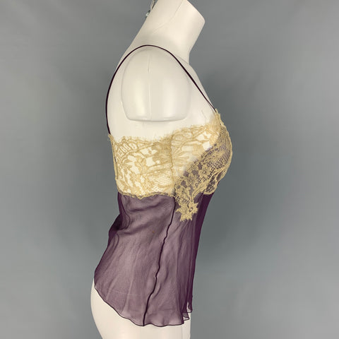 SALVATORE FERRAGAMO Size 2 Eggplant Gold Silk Lace Camisole Dress Top