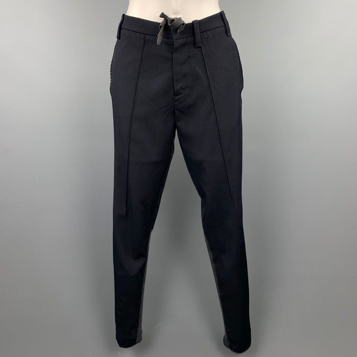 MARNI Size 2 Black Knitted Patch Virgin Wool Skinny Casual Pants
