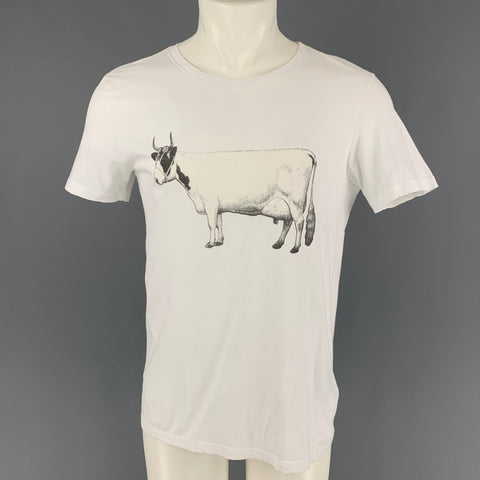 BURBERRY PRORSUM SS 11 Size M White Graphic Cotton Crew-Neck T-shirt