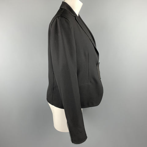 GUCCI by TOM FORD Size 8 Black Frayed Edge Wool Leather Trim Blazer