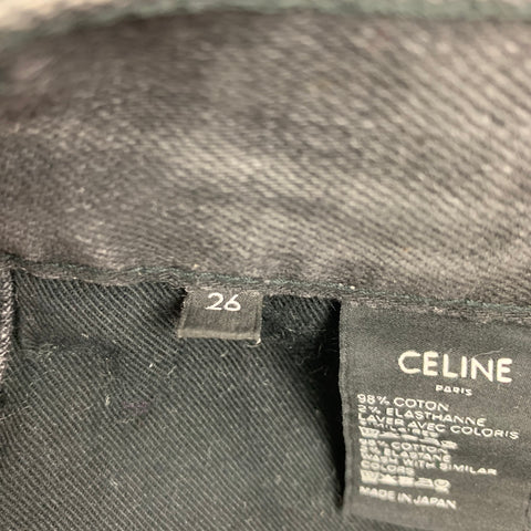 CELINE Size 26 Charcoal Cotton Distressed Narrow leg Jeans