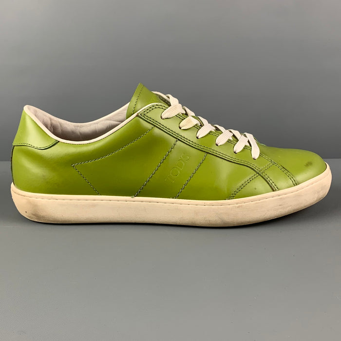 TOD'S Baskets basses en cuir couleur crème vert taille 8,5