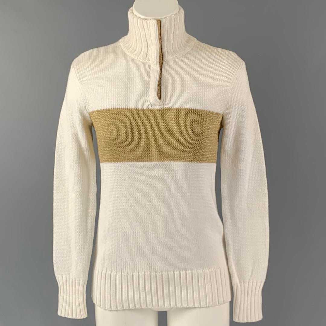 RALPH LAUREN Size XS Cream Gold Cotton Blend Color Block Sweater