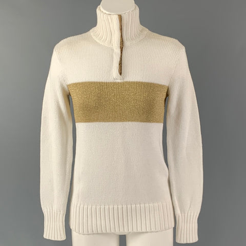 RALPH LAUREN Taille XS Crème Or Coton Mélange Color Block Pull