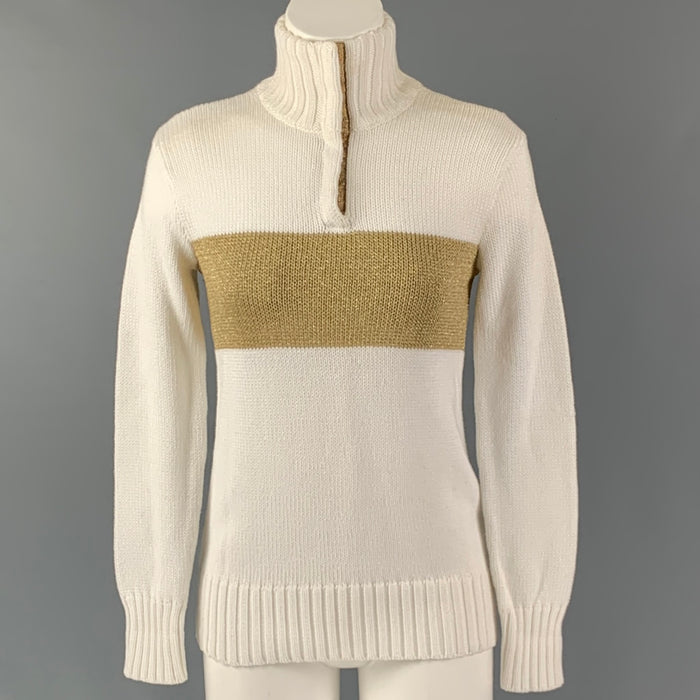 RALPH LAUREN Size XS Cream Gold Cotton Blend Color Block Sweater