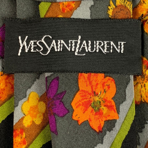 YVES SAINT LAURENT Multi-Color Floral Silk Tie
