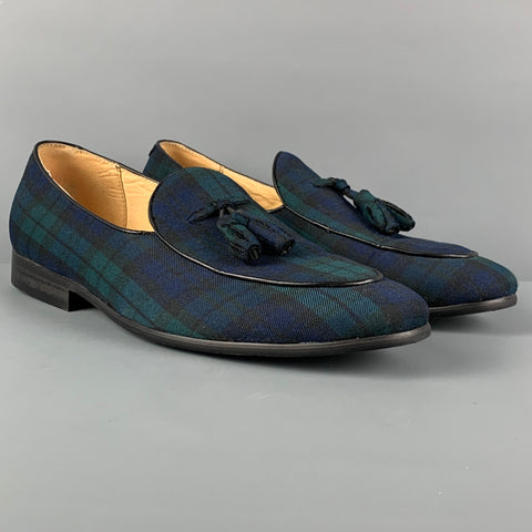SMYTHE & DIGBY Size 10 Blue Green Blackwatch Plaid Canvas Loafers