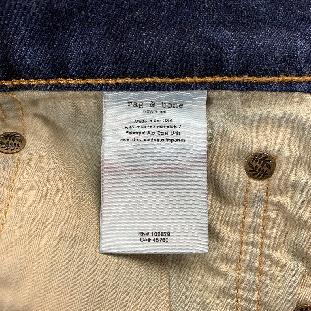 RAG &amp; BONE Taille 31 Indigo Contrast Stitch Selvedge Denim Bouton Fly Slim Jeans