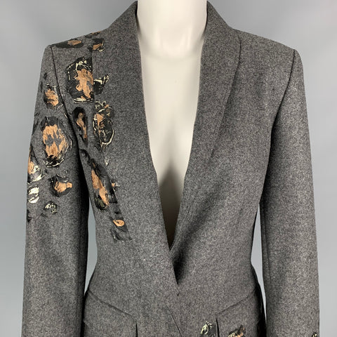 ESCADA Taille 6 Veste en laine vierge grise et argentée avec éclaboussures de peinture