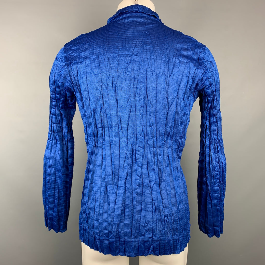 ISSEY MIYAKE Taille S Veste chemise boutonnée froissée bleu royal