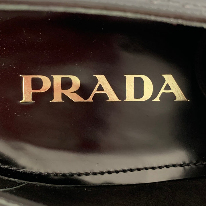 PRADA Size 11 Navy Black Perforated Leather Platform Lace Up Shoes