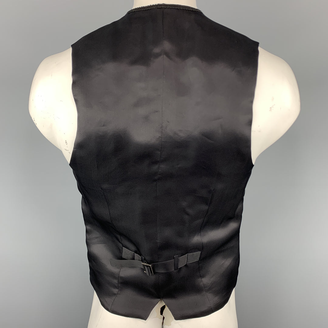 DOLCE & GABBANA Chest Size 42 Black Silk / Wool Trim Round Collar Covered Buttons Vest