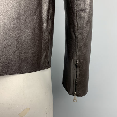 NEIL BARRETT Size M Brown Leather Zip Off Hood Biker Jacket