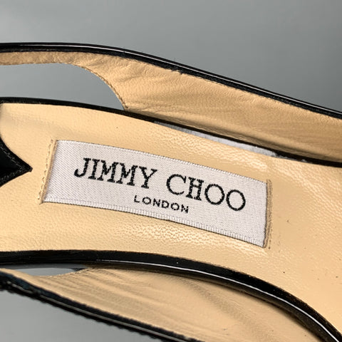 JIMMY CHOO Size 7 Black Patent Leather Slingback Nova Pumps