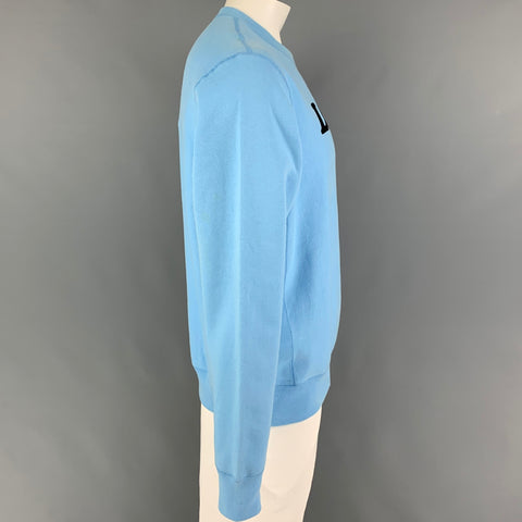 BIANCA CHANDON Size XL Light Blue Black Graphic Cotton Crew-Neck Pullover