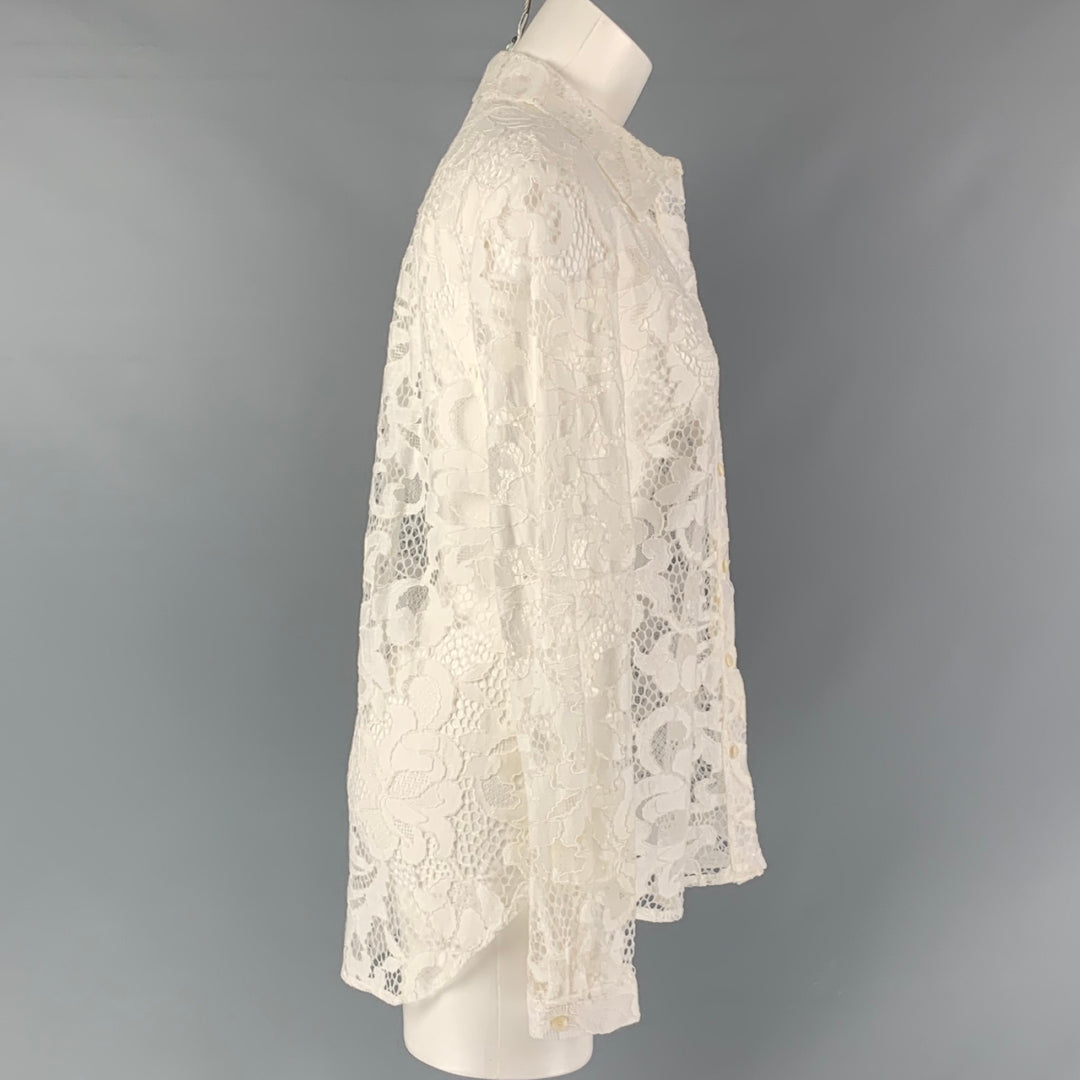DIANE VON FURSTENBERG Size 6 Cotton Blend  White Lace Button Up Shirt