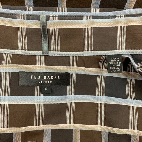 TED BAKER Size L Brown Beige Plaid Cotton French Cuff Long Sleeve Shirt