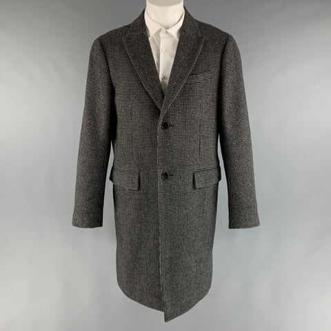 THEORY Size M Black Grey Woven Wool Cashmere Peak Lapel Coat
