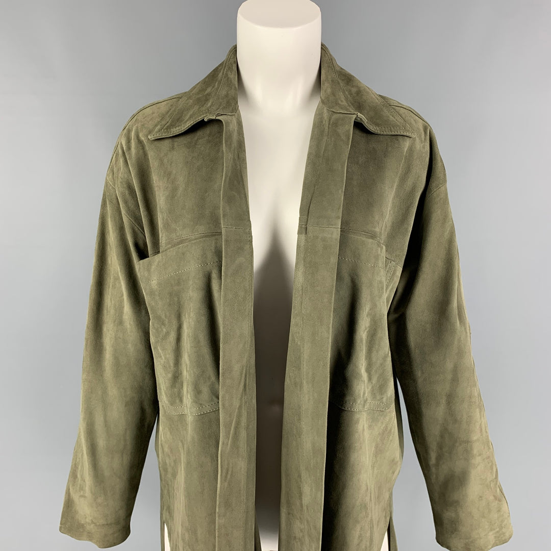 GIANI Size 6 Olive Suede Open Front Jacket