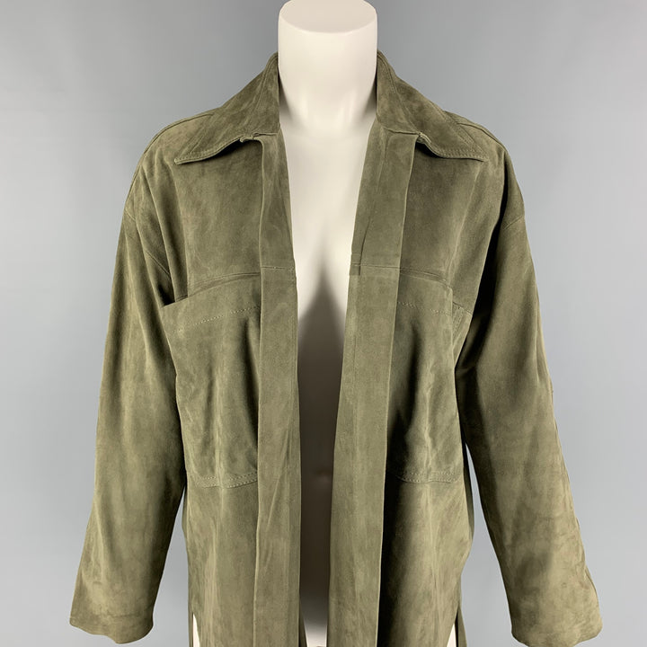 GIANI Size 6 Olive Suede Open Front Jacket