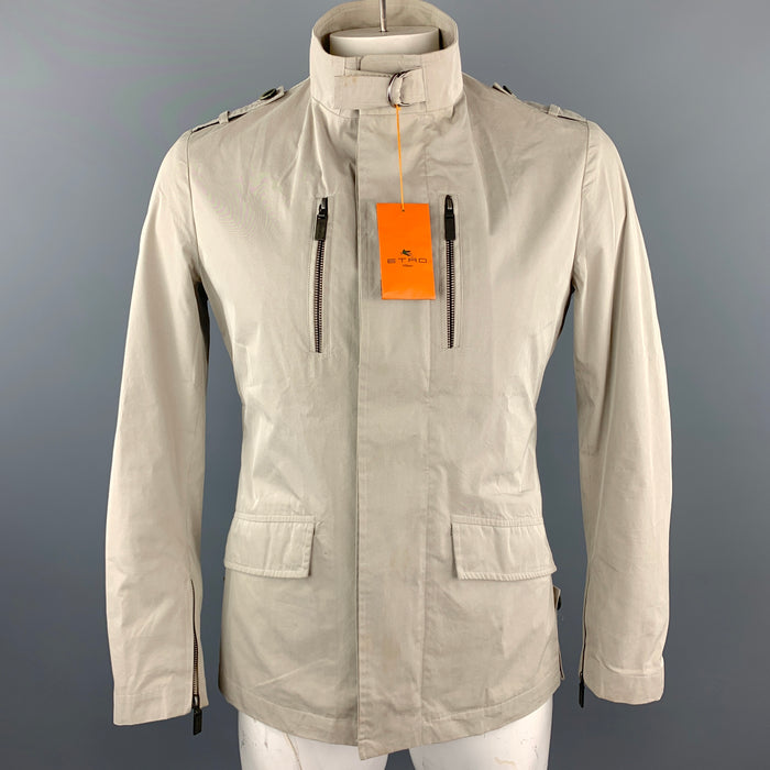 ETRO Chest Size M Beige Cotton / Polyester High Collar Zip Up & Buttons Jacket