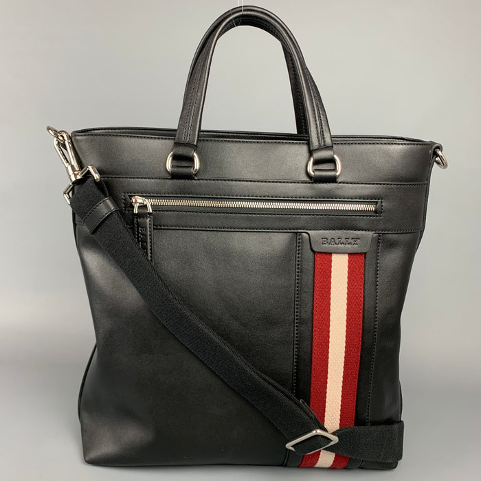 BALLY Black Stripe Leather Rectangle Tote Bag