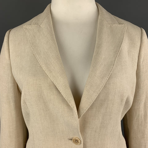 MAX MARA Size 16 Beige Linen Peak Lapel Blazer Jacket
