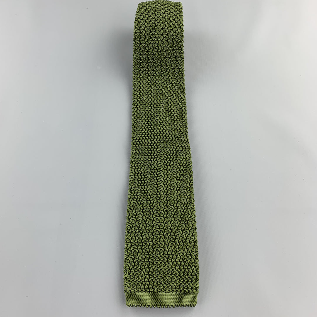 PAUL STUART Olive Green Silk Textured Knit Tie