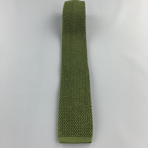 PAUL STUART Olive Green Silk Textured Knit Tie