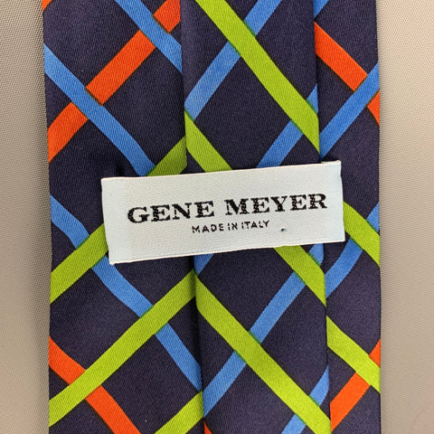 GENE MEYER Navy Multi-Color Rhombus Silk Tie