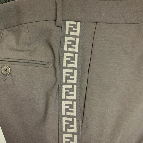 FENDI Taille 34 Pantalon habillé en laine et élasthanne uni noir avec braguette zippée