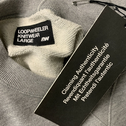 LOOPWHEELER Size L Grey Solid Cotton Crew-Neck Sweatshirt