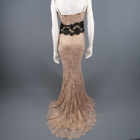 DOLCE & GABBANA Size 8 Beige Nylon Blend Floral Column Long Gown/Evening Wear