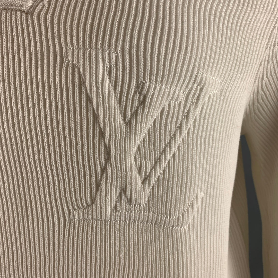 LOUIS VUITTON Size M White Ribbed Knit Cotton Shawl Collar Sweater – Sui  Generis Designer Consignment