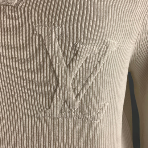 LOUIS VUITTON Taille M Pull col châle en coton côtelé blanc