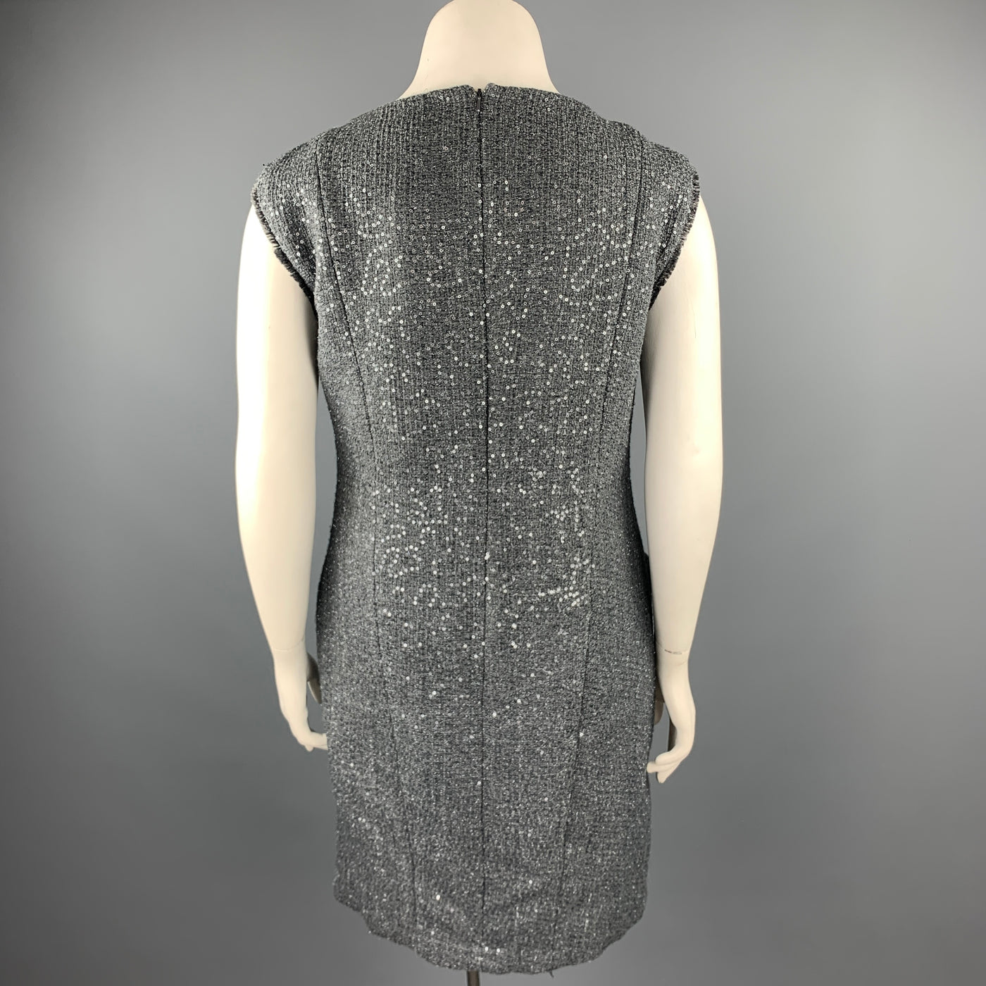 MICHAEL by MICHAEL KORS Size 14 Grey Boucle Sequined Polyester Blend Shift Dress