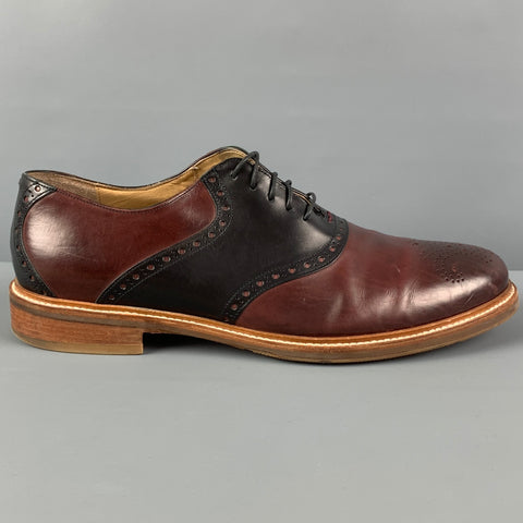 COLE HAAN Size 10.5 Brown Black Perforated Leather Lace Up Shoes