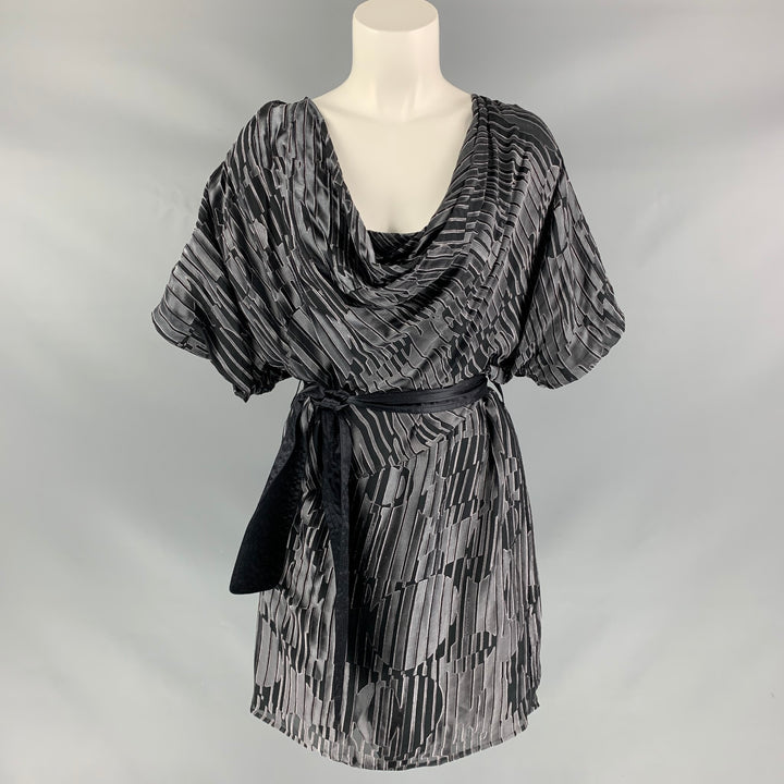 CATHERINE MALANDRINO Size 8 Grey & Black Rayon & Silk Burnout Dress