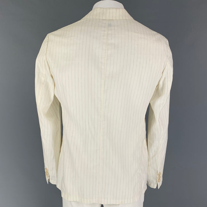 ARMANI COLLEZIONI Size 44 Regular Off White Stripe Notch Lapel Sport Coat