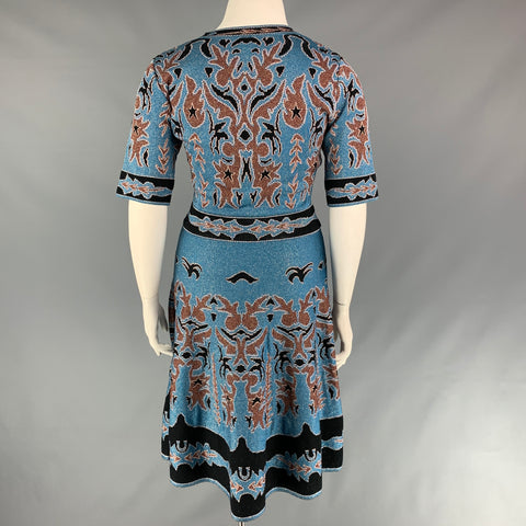 M MISSONI Size 12 Blue & Brown Polyamide Bend Metallic Dress