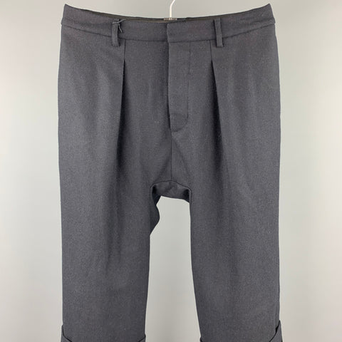 R13 Size 31 Black Wool Button Fly Cropped Pleated Dress Pants
