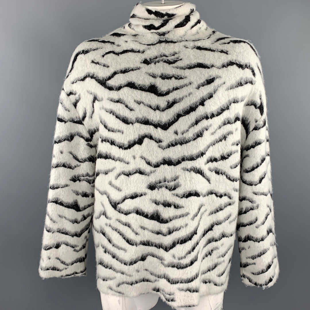 GIVENCHY Size XS White & Black Tiger Mohair Blend Turtleneck Sweater