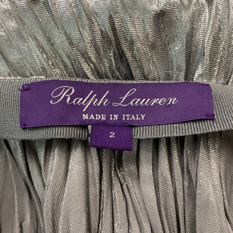 RALPH LAUREN Size 2 Silver Silk Metallic Wrinkled A-Line Skirt