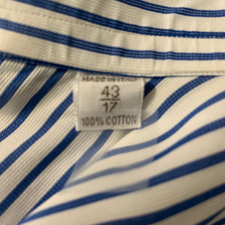 BRIONI Size XL White & Blue Stripe Cotton Button Down Long Sleeve Shirt