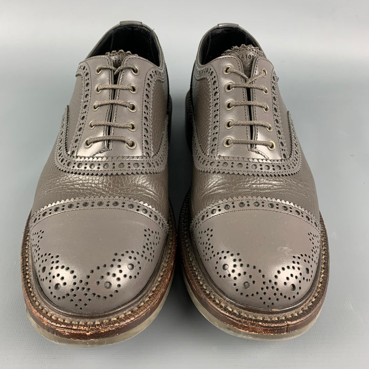 FOOT THE COACHER Size 8 Grey Perforated Leather Cap Toe Lace Up Shoes