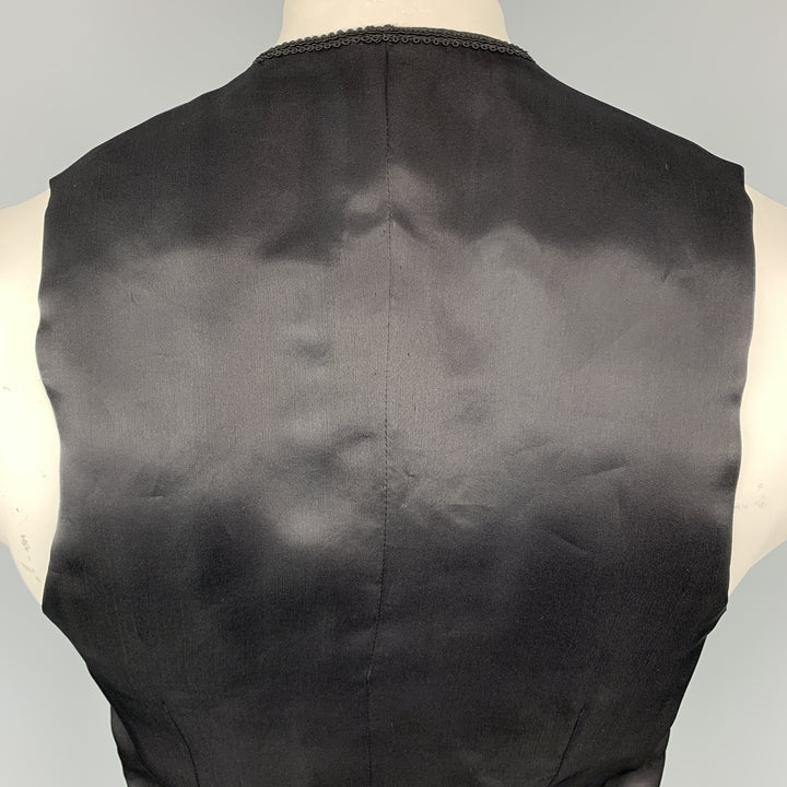 DOLCE & GABBANA Chest Size 42 Black Silk / Wool Trim Round Collar Covered Buttons Vest