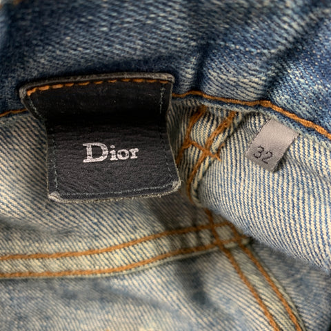 DIOR HOMME Size 32 Indigo Distressed Denim Button Fly Jeans